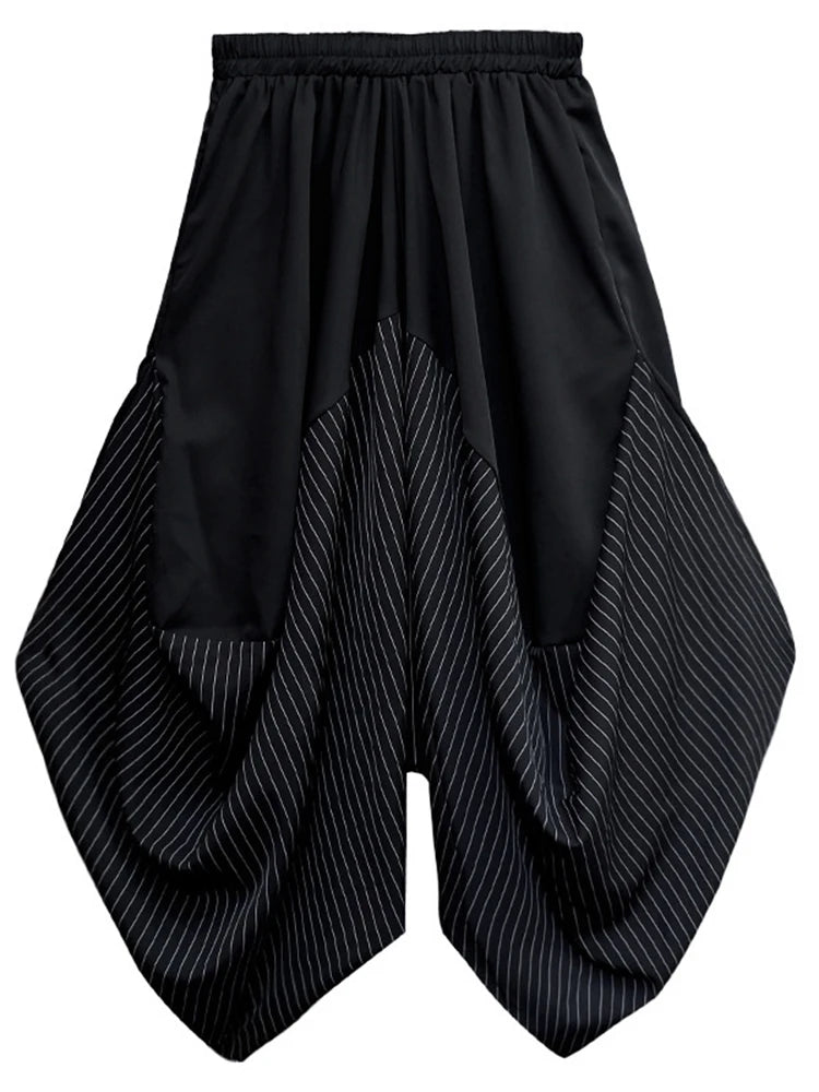 [EAM] High Elastic Waist Black Striped Spliced Harem Trousers New Loose Fit Pants Women Fashion Tide Spring Summer 2024 1DE0542