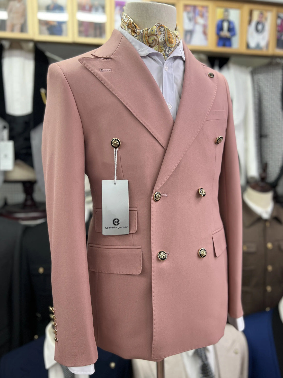 Cenne Des Graoom 2023 New Elegant Men Suit Double Breasted Two Pieces Set Slim Fit High Quality Wedding Party Costume Pink