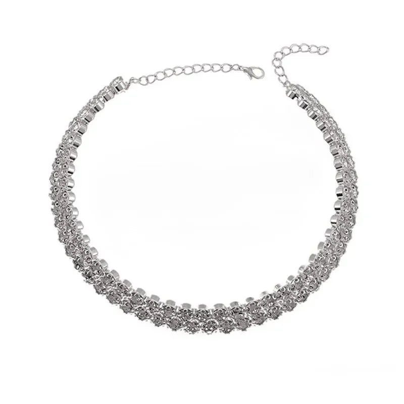 Neue Mode Doppelschicht Strass und Halskette Rundes Blumenkristall INS Trendy Neck Schmuck Statement Braut Hochzeitskragen