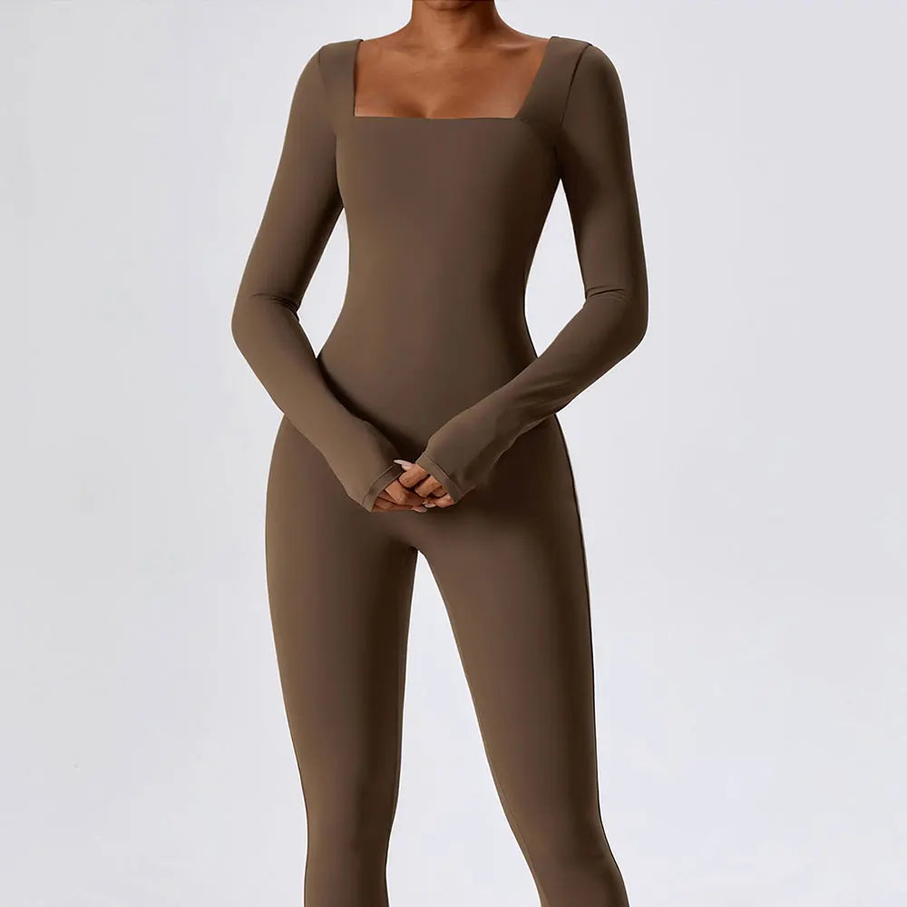 Jumpsuit Gym Workout Yoga Clothes Dance Fitness Long Sleeved One Piece Sports Jumpsuit Sexy Tight Boilersuit Women Tracksuit