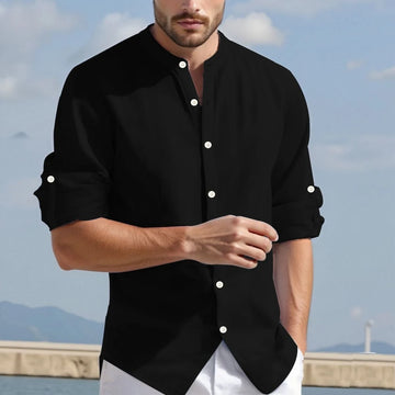 Men's Minimalist Summer Shirt 2025 Autumn Structured Collar Long Sleeve 22-Micron Cotton Anti-Odor Tech Shirts White Blue M-2XL