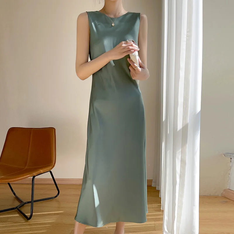 Light Luxury Acetate Satin Silk Sling Dress Female French Niche Slim Sexy V-neck Temperament Bottoming Dress