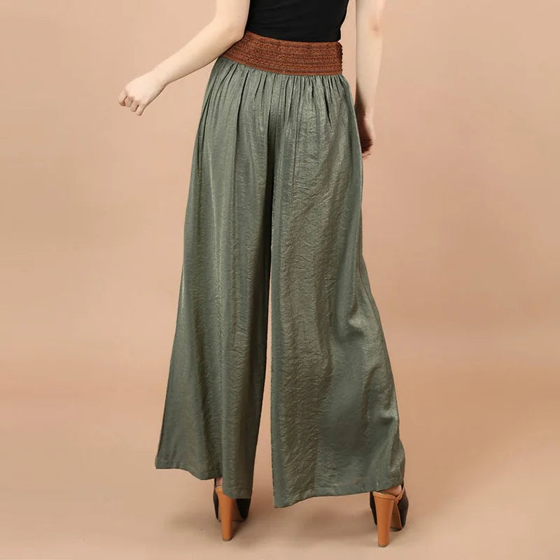 Casual Elastic High Waist Lace Up Belt Wide Leg Loose Women's Pants Korean Fashion Full-Length Pants For Women 2024 Spring