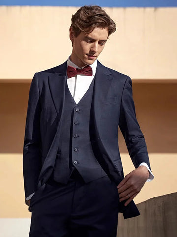 30% Australian Merino Wool Mens Suits Set Deep Blue Wedding Groom Wear Businessman Daily Clothing Luxury Classic Clothing 44 58