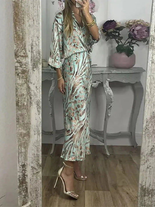Party Dresses Printed Women's Skirt Set V-neck Three Quarter Sleeve Shirts High Waist Skirts Female 2 Pieces Evening Outfits