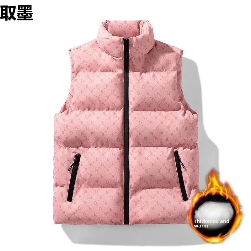 New Men's Cotton Vest Autumn Winter Thickened Warm Shoulder Vest Loose Fit Stand Collar Jacket Casual Outerwear Trendy