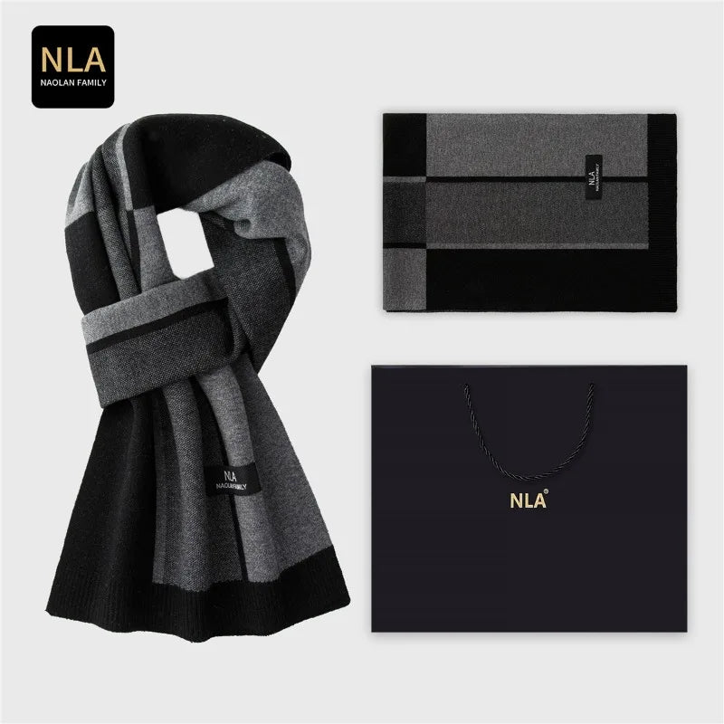 New Classical Bussiness Knitted Men Scarf Wool Blend Casual Plaid Thermal Male Scarves Fall Winter Simple Luxury Muffler NO Box