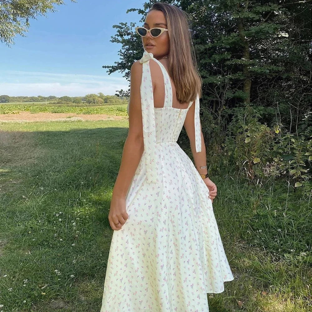 Summer Floral Vestido largo Mujeres 2024 Fashion sin mangas fuera del hombro White Slim Slim MAXI Vestidos elegantes Vestido Casual