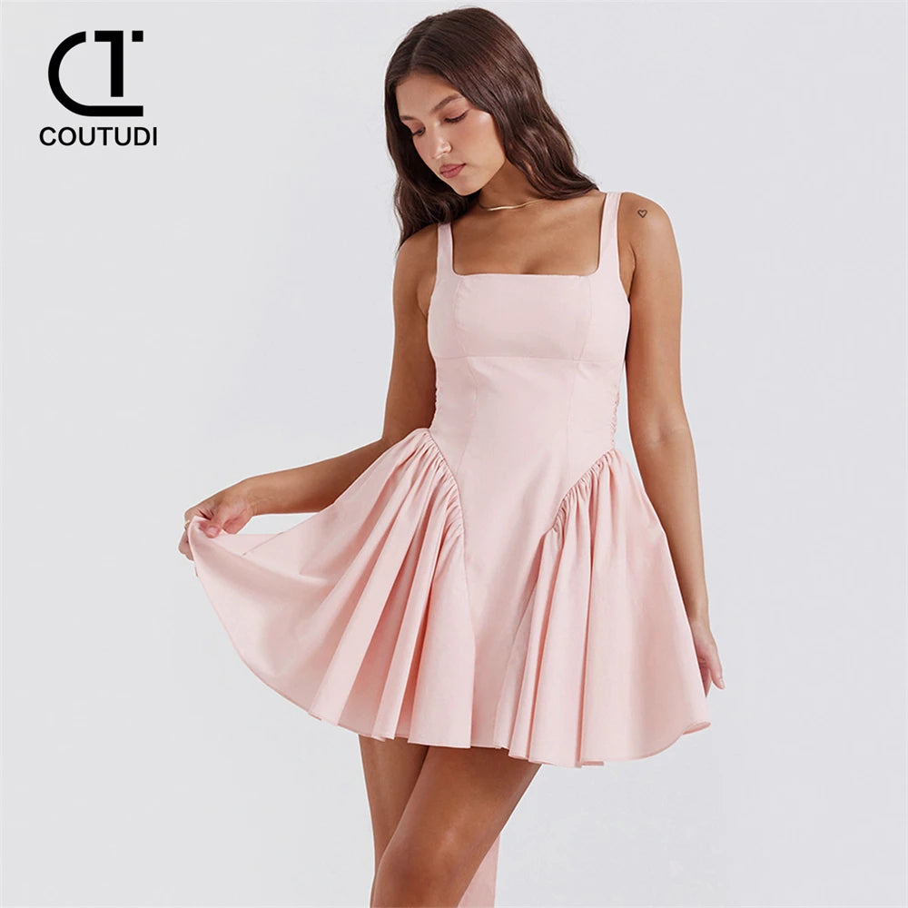 Coutudi 2024 Sexy Lace Up Backless Party Mini Summer Summer For Women Elegant A Line Party Dress Vestidos feminino