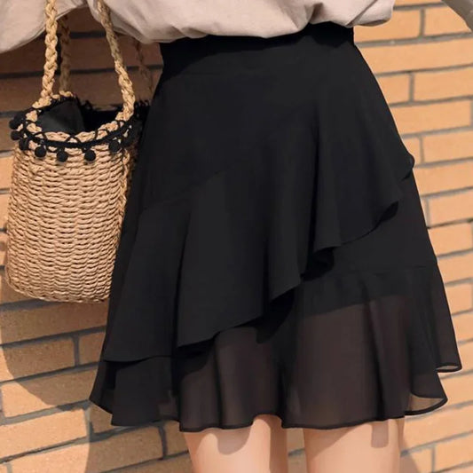 Womens Skirt Ruffle Skirts for Women Black Beach Clothing Chiffon Fashion Premium Luxury A Line Summer 2024 New in Korean Style