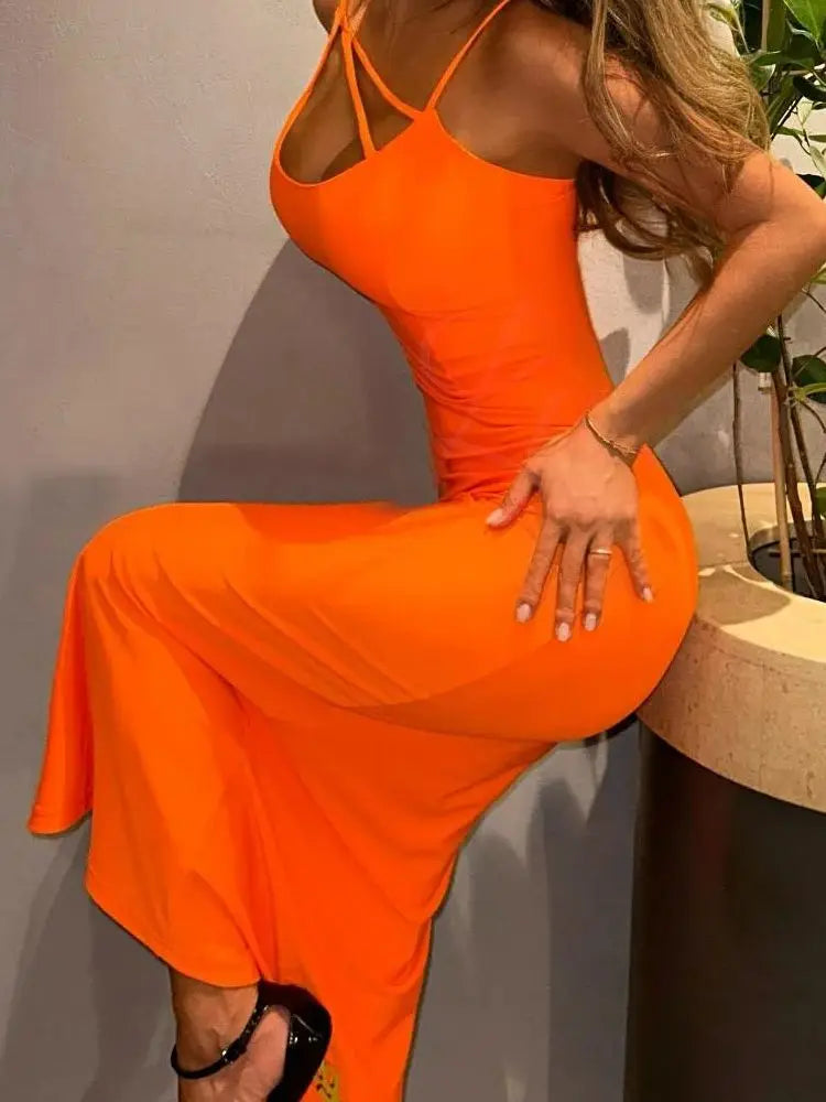 Orange Bandage Dress Women Midi Party Dress Bodycon Elegant Split Sexy Evening Birthday Club Outfits Summer 2024