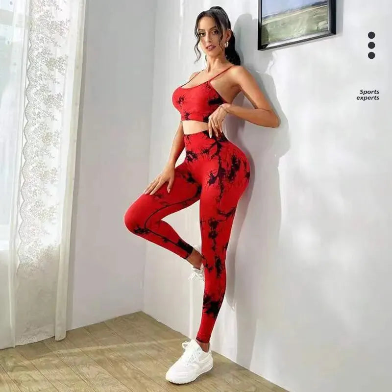 Tie Dye Yoga Damen -Trainingsanzug Fitness Yoga Sets Sportswear Workout BH+High Taille Leggings Fitnessstudio Kleidung Seamless Sports Anzüge