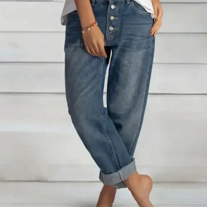 2024 Spring Spring tamanho de jeans feminina Bolsa azul Empire cintura jeans de perna larga calça solta feminino de verão feminino