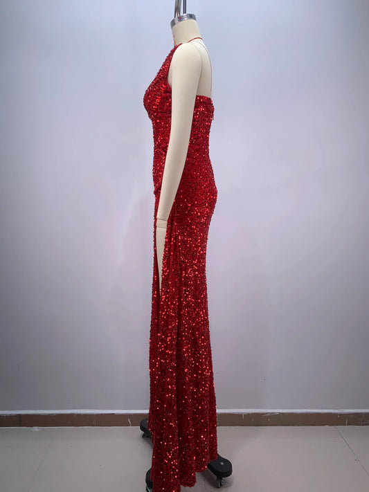 2024 New Arrival Red Color Women Sexy Strapless Shinning Sequins Floor-lenght Dress Wedding Party Celebrate Prom Dress Vestido