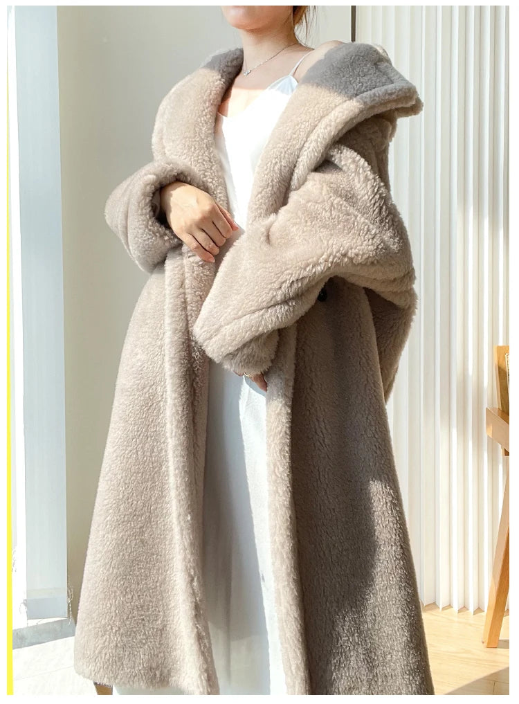 Teddy teddy bear coat women's autumn and winter fur grain camel wool coat  alpaca wool med-long woolcoat