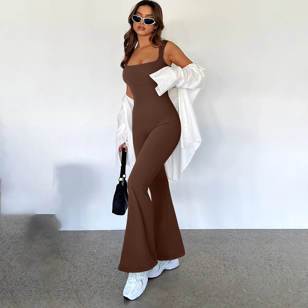 One-piece Outfit Jumpsuit Women Bodycon Jumpsuit Long Sleeve Square Neck Rompers Overalls Casual Streetwear Playsuits Bodysuit