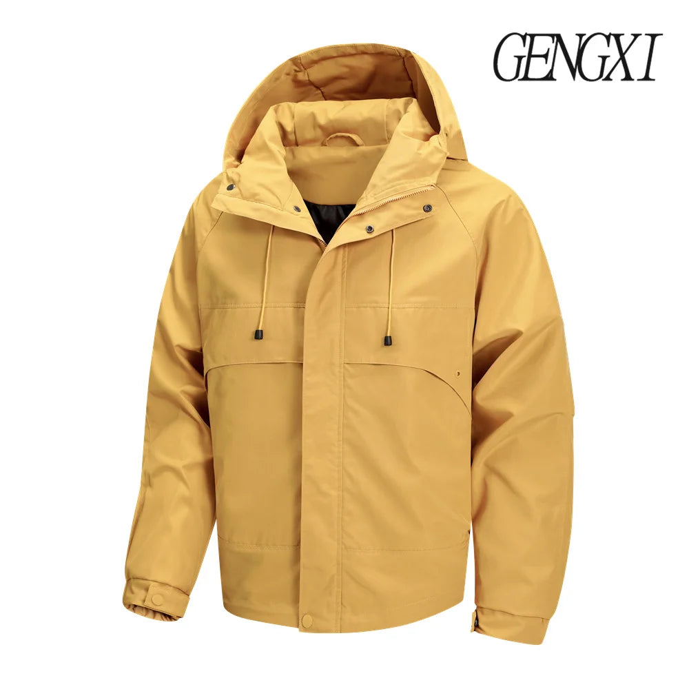 New autumn and winter windproof and waterproof hooded jacket Outdoor leisure sports men's windbreaker Fashionable outerwear