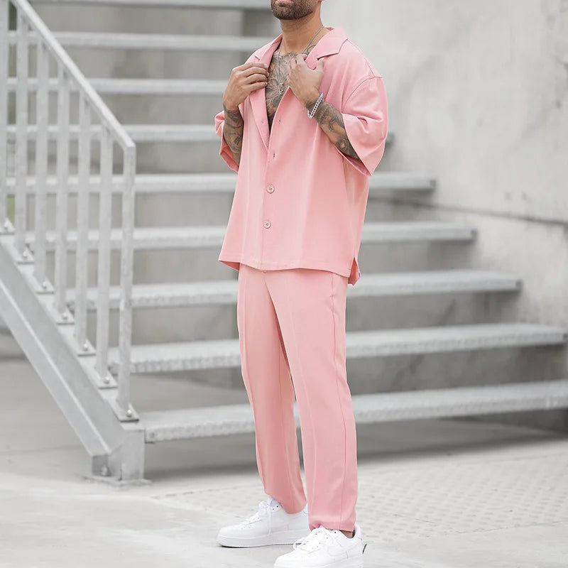 New men's shirt collection for summer 2025. A solid-color gentlemanly men's fashion and trendy suit  ropa de hombreo de lujo