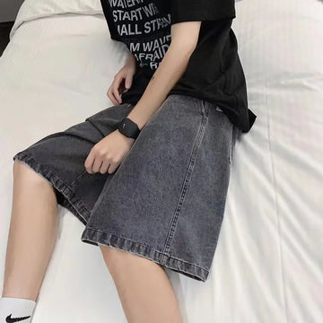 2025 new Fashion Streetwear Men's Denim Shorts Summer Loose Vintage Harajuku Splicing Hip-hop Cargo Moto Short Jeans Black Blue