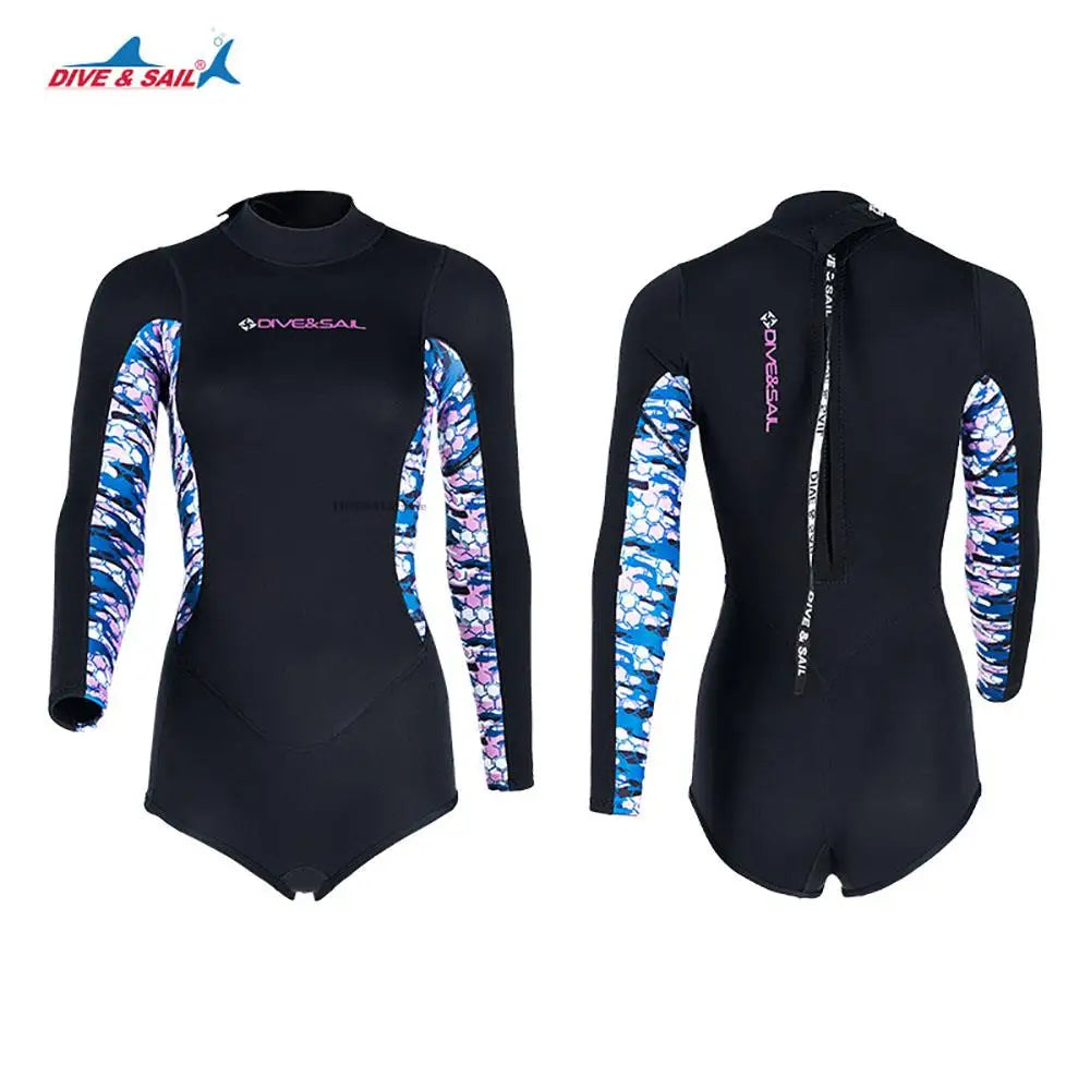 Women 2MM Neoprene Bikini Wetsuit  Long Sleeve skin Diving Suit Sun-proof Surfing Snorkeling Swimwear Summer