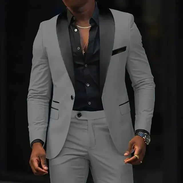 2 Piece Solid Casual Men Wedding Suits Slim Fit Shawl Lapel Blazer Pant Designs Party Prom Suits Best Man Business Wear Suit