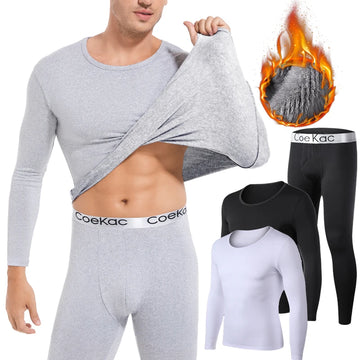 Thick Fabric Men Thermal Underwear Set 2 pack Long Johns with Hot Fleece Lined Base Layer Keep Warm Cold Weather Top Bottom