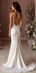Elegant Satin Wedding Dress with Beaded Straps and Open Back