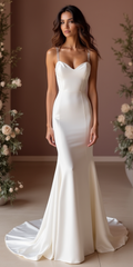 Elegant Satin Wedding Dress with Beaded Straps and Open Back