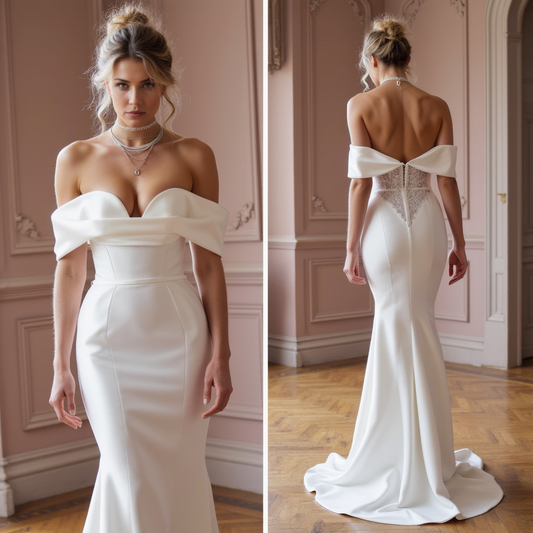 Romantic Off-Shoulder Wedding Dress with Sheer Beaded Sleeves