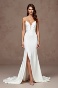 Spaghetti Strap Satin Wedding Dress with Slit and Open Back